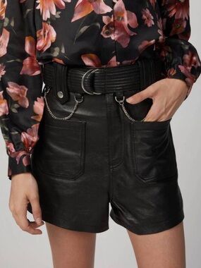 The Kooples Black lamb Leather High-Waist Shorts with Front Patch Pockets